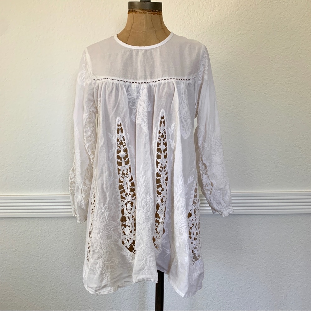 World Market Cotton Crochet Blouse White S/M
